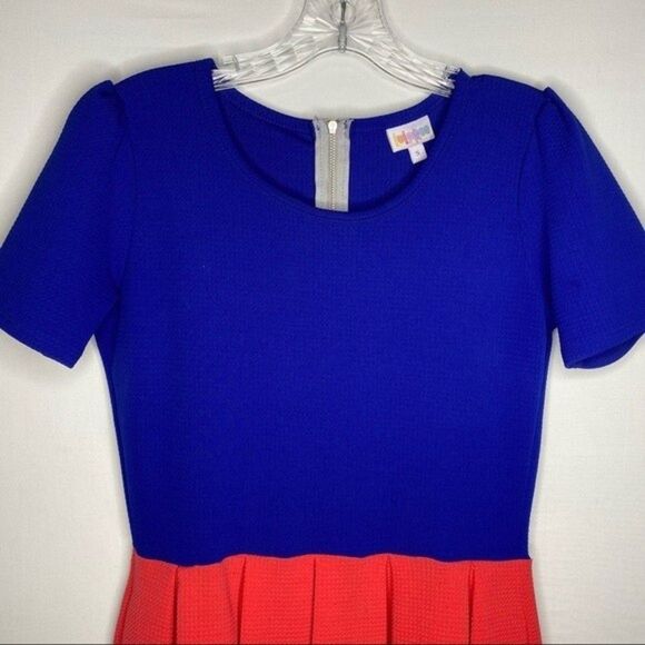 LulaRoe Blue Coral Pink Pleated Fit & Flare Amelia Dress Small - Picture 3 of 9